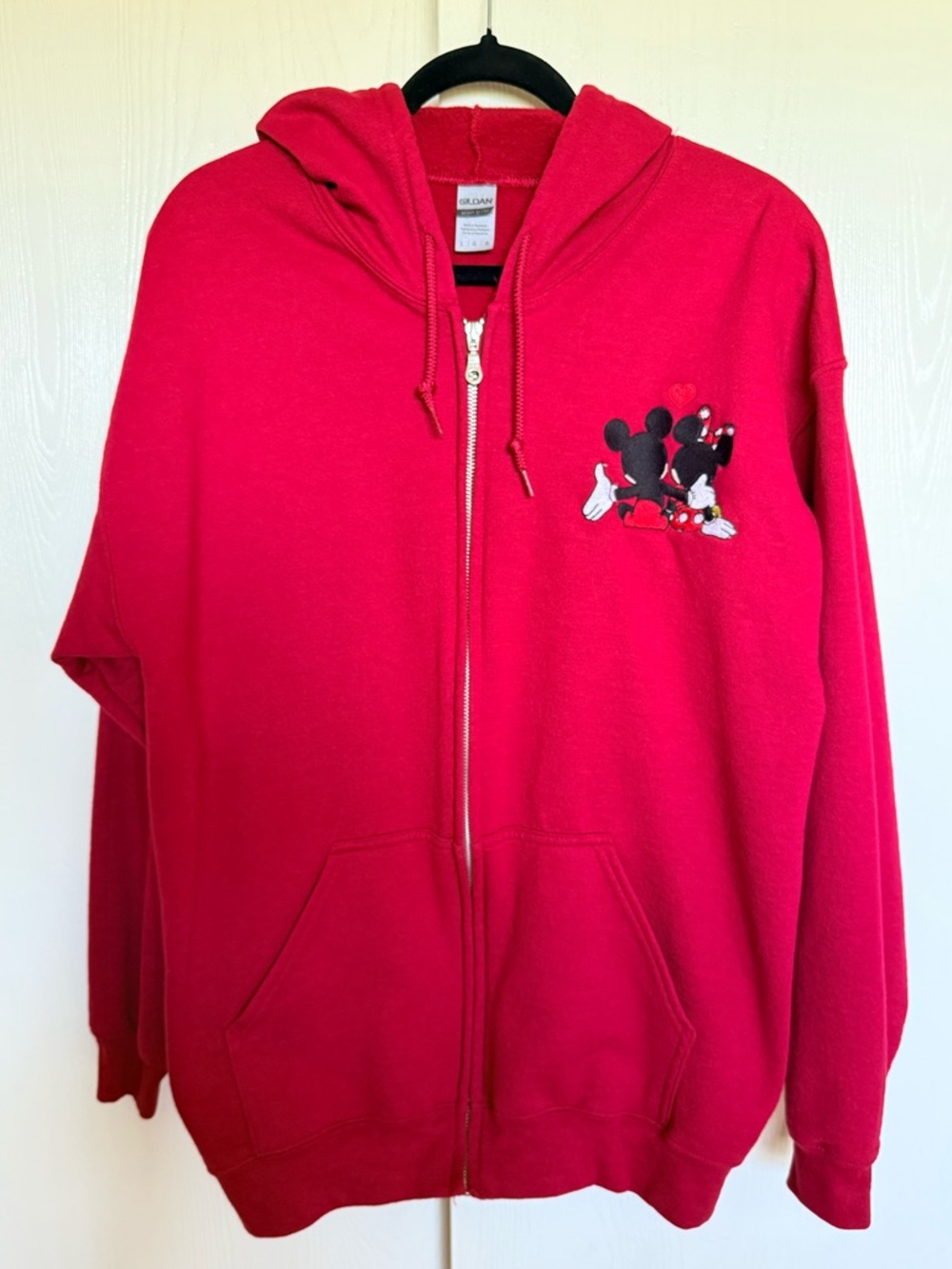 Disney Mickey & Minnie Zip-Up Hoodie in Red Size L